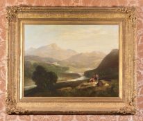 Welsh School (19th century)River landscape with figures in the foreground