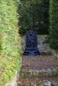 A black painted cast iron wall fountain