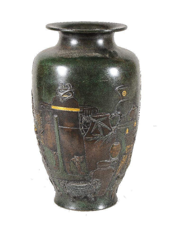 A Large Bronze Vase of tapered ovoid form rising to an everted mouth - Image 3 of 5