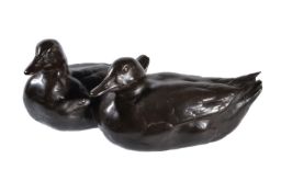 A Japanese Bronze Group of Two Ducks