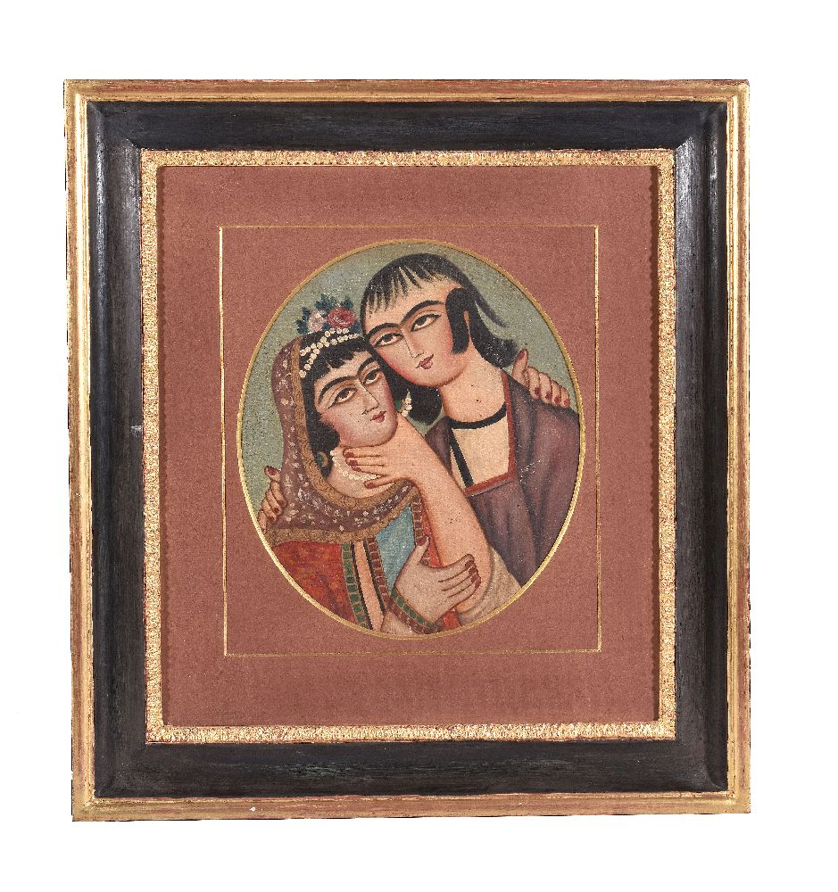 A pair of Qajar 19th century double portraits - Image 3 of 4