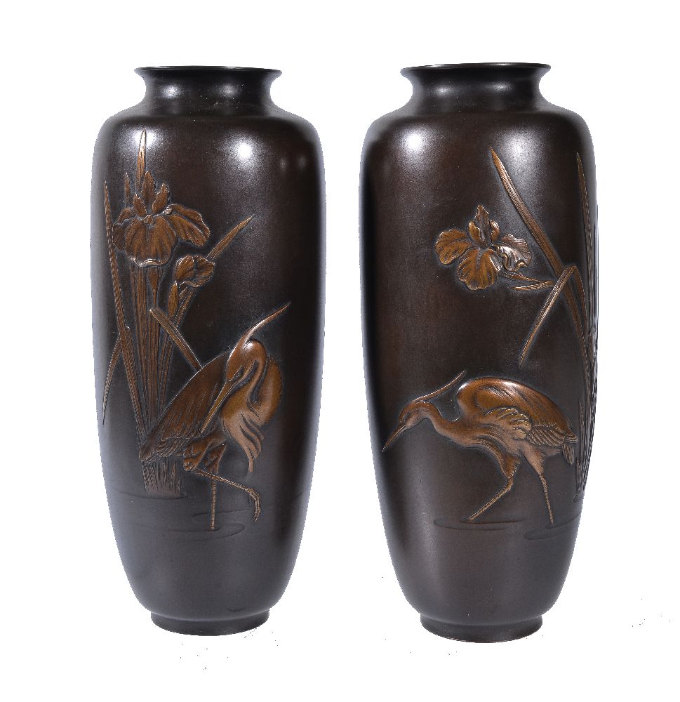 A Pair of Japanese Bronze Vases