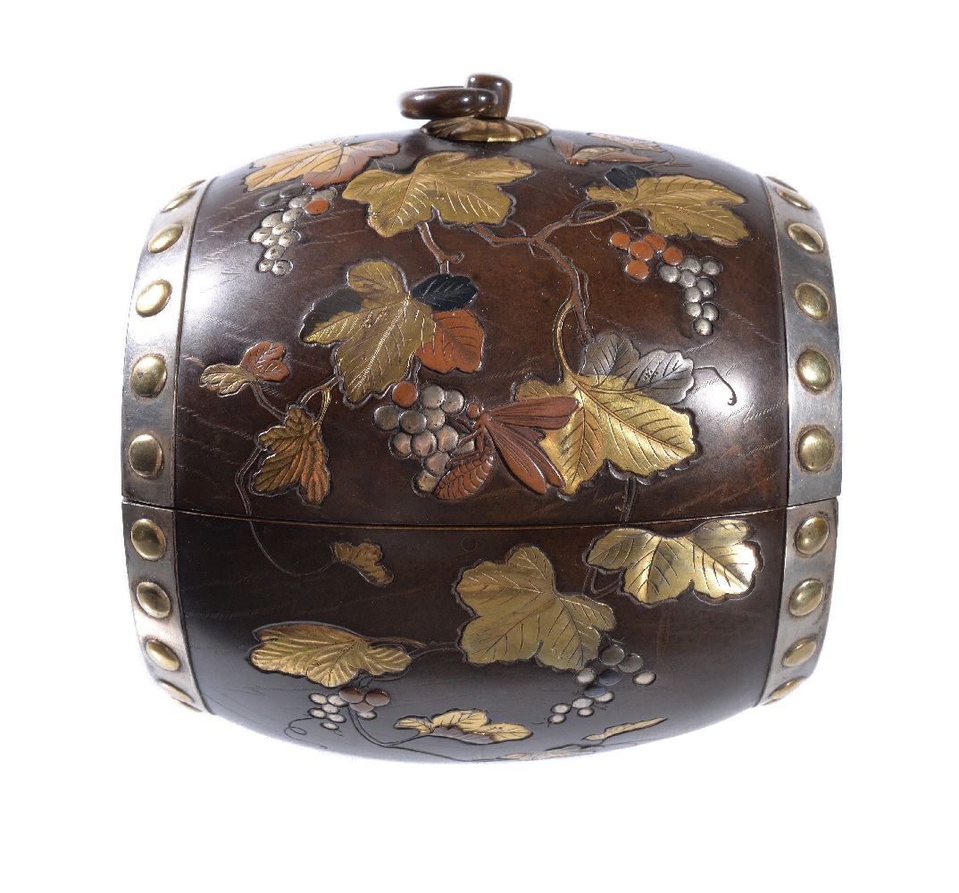 A Japanese Bronze Box in the form of a Taiko Drum