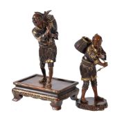 A Pair of Miya-O Style Parcel Gilt Bronze Figures of Fishermen