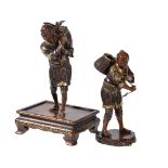 A Pair of Miya-O Style Parcel Gilt Bronze Figures of Fishermen