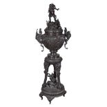 A Large Japanese Cast Bronze Vase and Stand