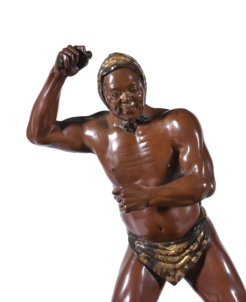 Style of Miya-O Eisuke: A Parcel Gilt Bronze Figure of a Boatman - Image 2 of 3