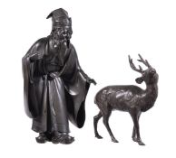 Oshima Joun (): A Japanese Bronze Figure of Jurojin