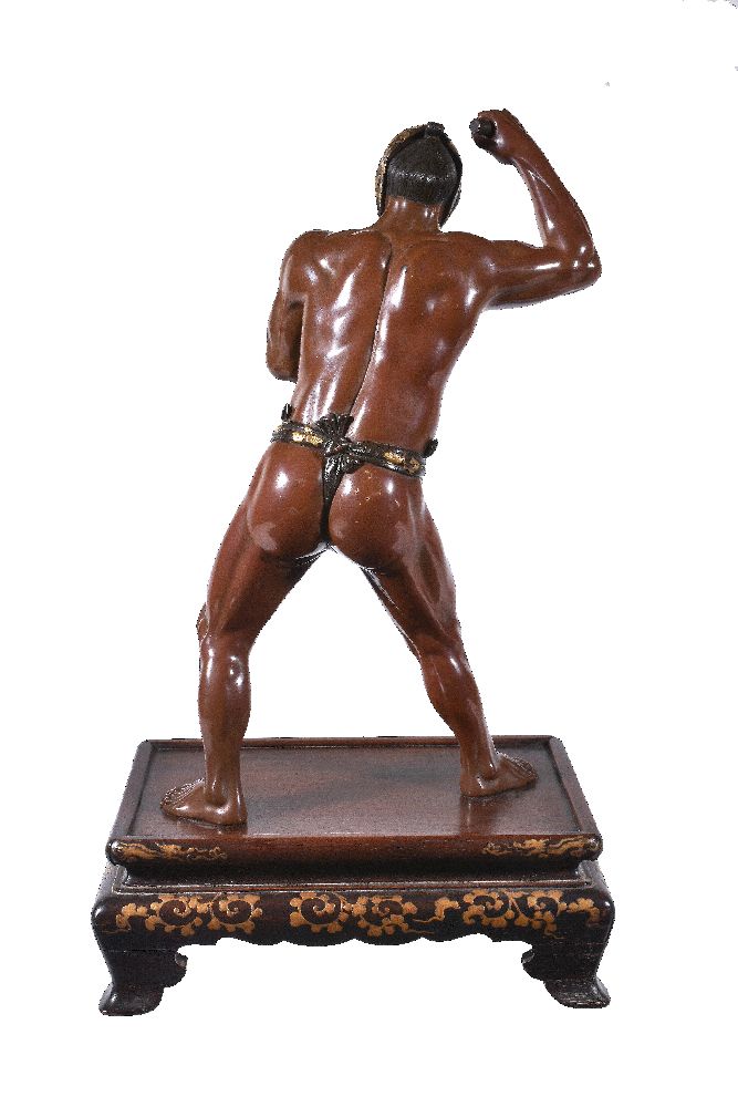 Style of Miya-O Eisuke: A Parcel Gilt Bronze Figure of a Boatman - Image 3 of 3
