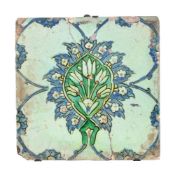 A Ottoman polychrome glazed fritware tile Turkey late 17th century