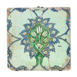 A Ottoman polychrome glazed fritware tile Turkey late 17th century