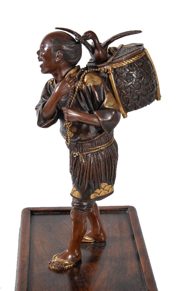 A Pair of Miya-O Style Parcel Gilt Bronze Figures of Fishermen - Image 3 of 6