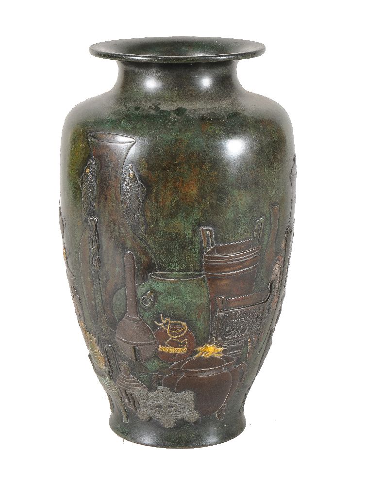 A Large Bronze Vase of tapered ovoid form rising to an everted mouth - Image 2 of 5
