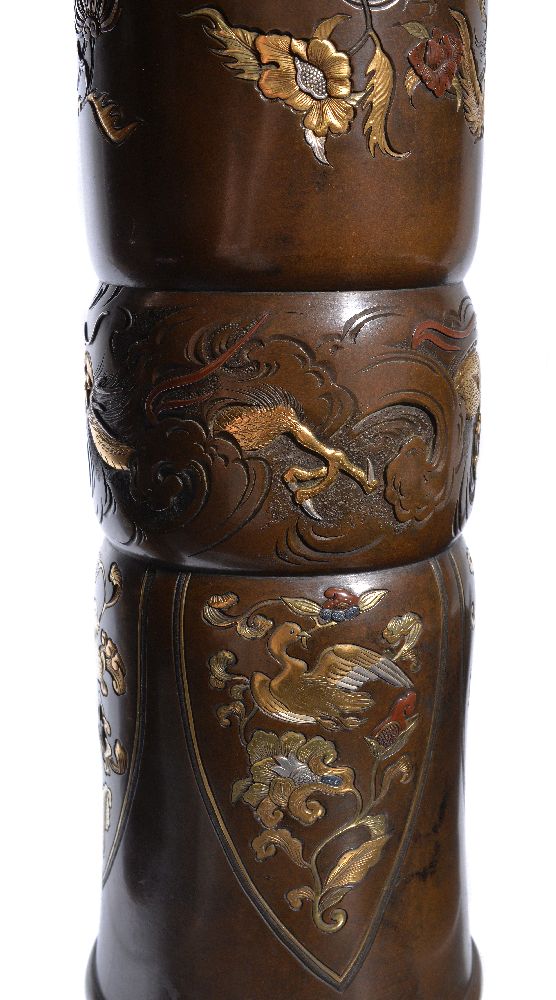 A Pair of Japanese Inlaid Bronze Vases - Image 4 of 5