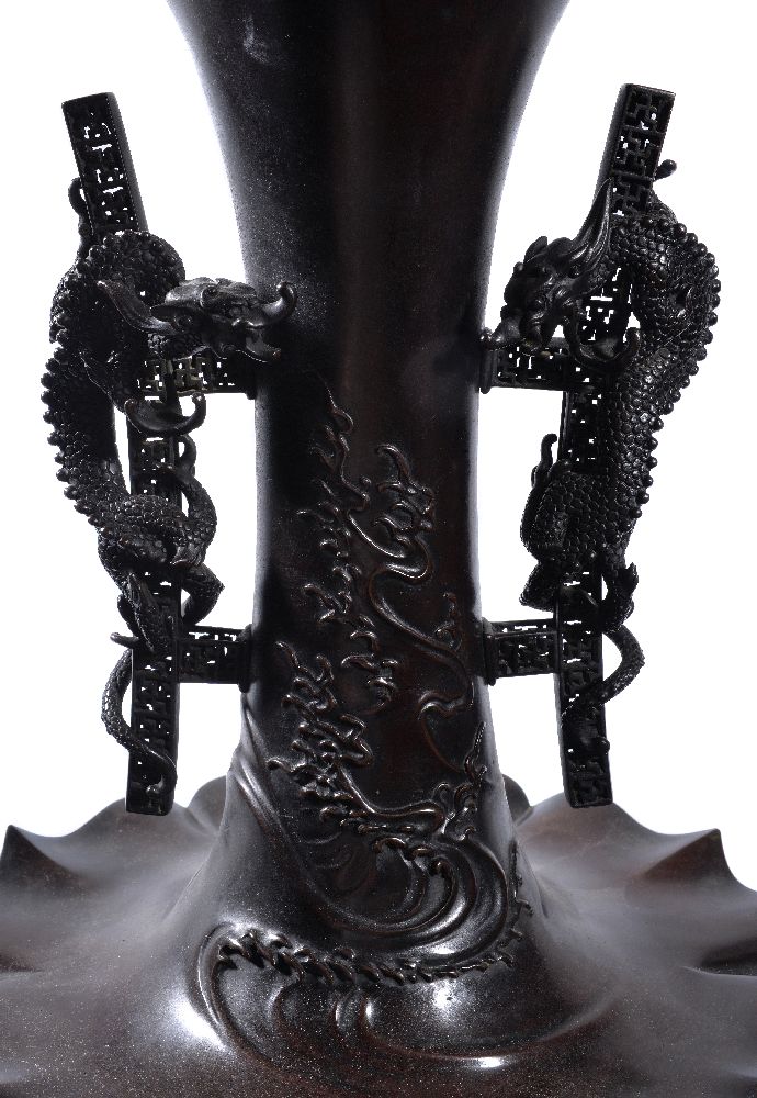 A Large Japanese Bronze Vase - Image 3 of 7