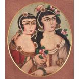 A pair of Qajar 19th century double portraits