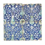 A panel of four Damascus glazed fritware tiles Ottoman Syria 17th century