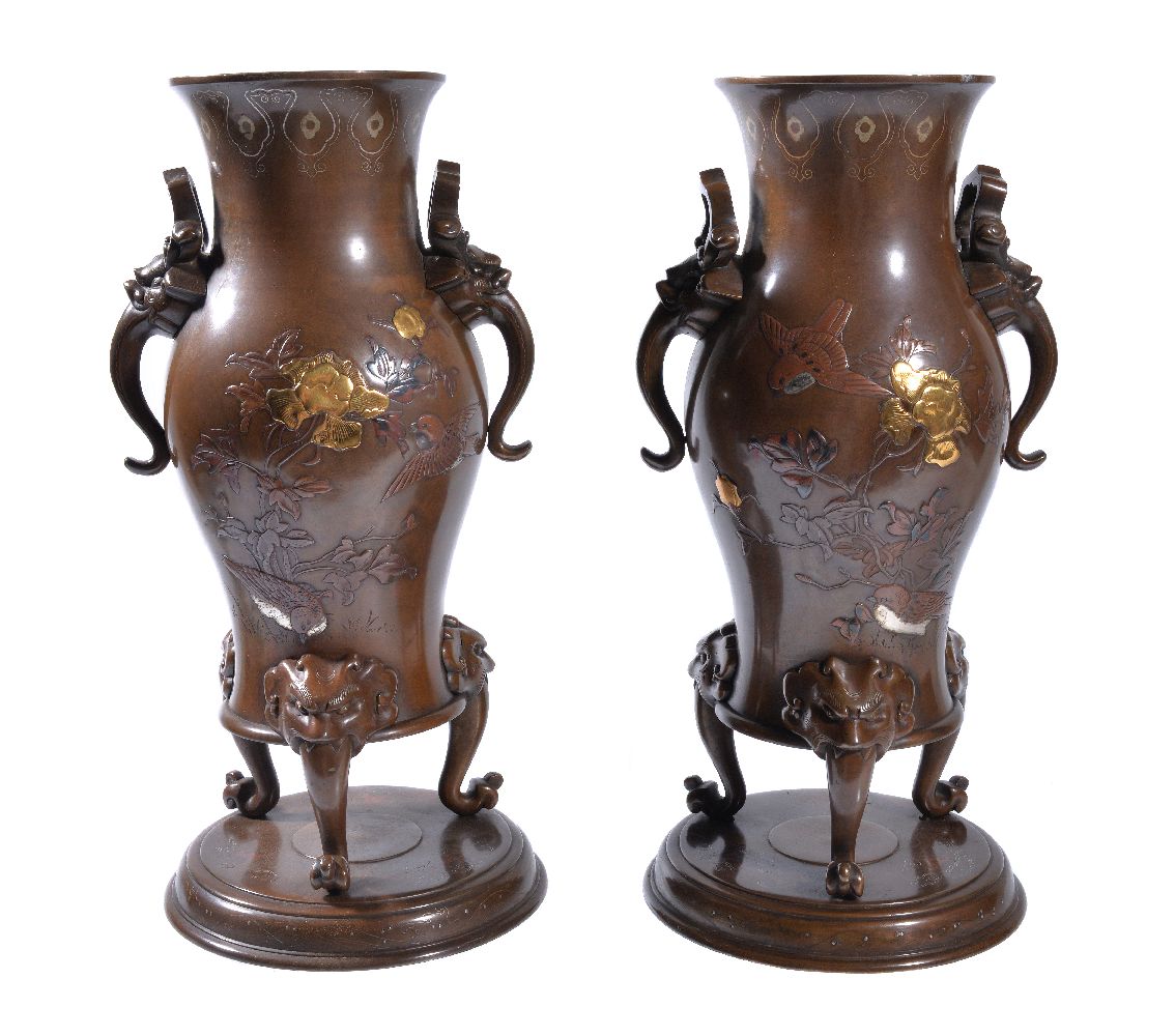 A Pair of Japanese Bronze Vases
