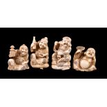 ϒ A Group of Four Walrus Ivory Carvings depicting four of the Shichifukujin