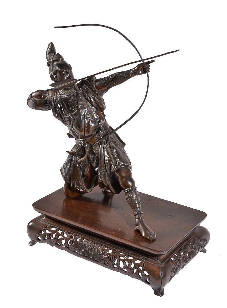 A Japanese Cast Bronze Figure of an Archer - Image 2 of 5