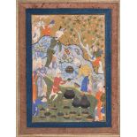 A miniature of banquet being served on a rocky hillside Safavid Persia c. 1550 – 1570