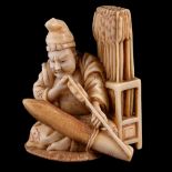 ϒ Sadamasa: A Japanese Ivory Okimono of a Seated Archer