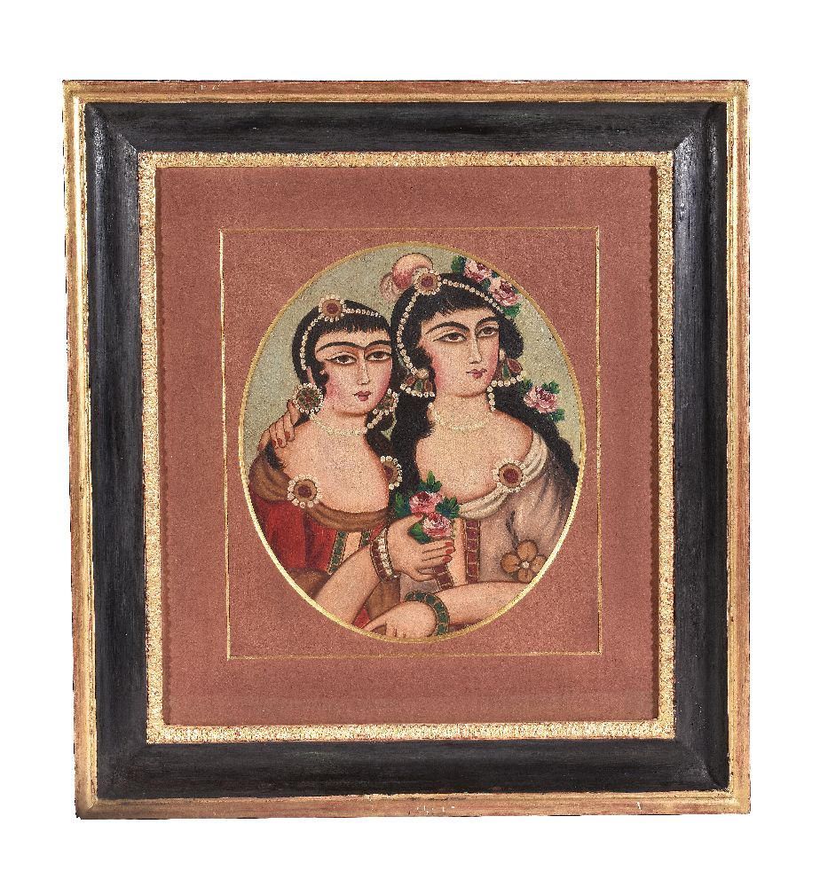 A pair of Qajar 19th century double portraits - Image 4 of 4