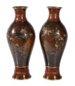 A Pair of Japanese Mixed Metal Vases