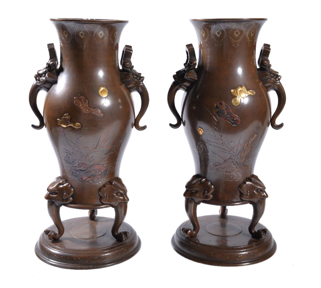 A Pair of Japanese Bronze Vases - Image 2 of 6