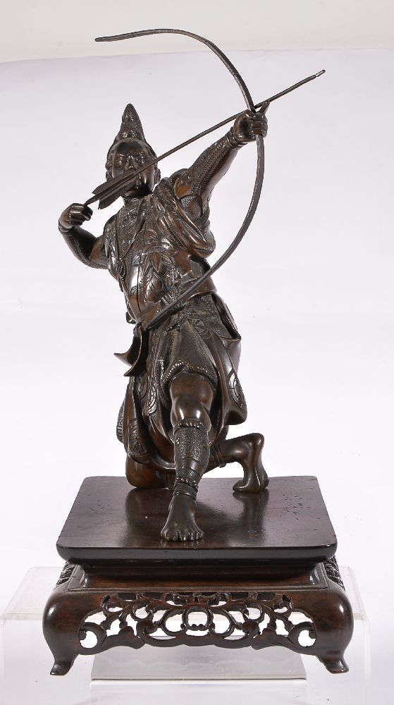 A Japanese Cast Bronze Figure of an Archer - Image 3 of 5