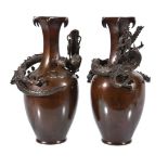 Genryusai Seiya: A Pair of Japanese Bronze Vases