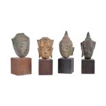 Four small bronze heads of Buddha Ayuthia Thailand c.17th century