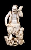 ϒ MASAMICHI: An Ivory Okimono carved as a sculptor and his assistant
