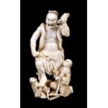 ϒ MASAMICHI: An Ivory Okimono carved as a sculptor and his assistant