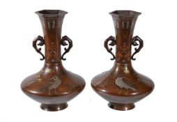 A Pair of Japanese Bronze Vases