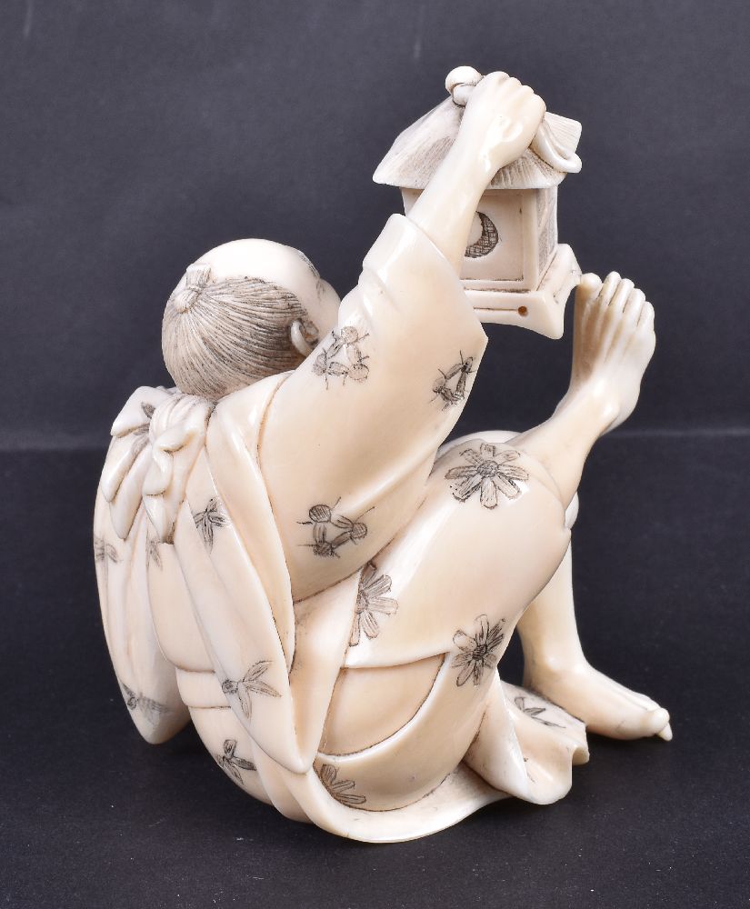 ϒ SEISHUN: A Japanese Ivory Okimono of a man falling backwards in surprise - Image 4 of 4