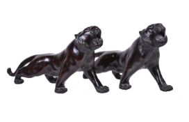 Two Japanese bronze models of Tigers