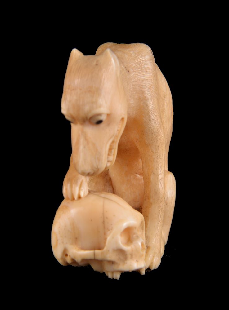 ϒ A Japanese Walrus Ivory Okimono of a Wolf - Image 3 of 3