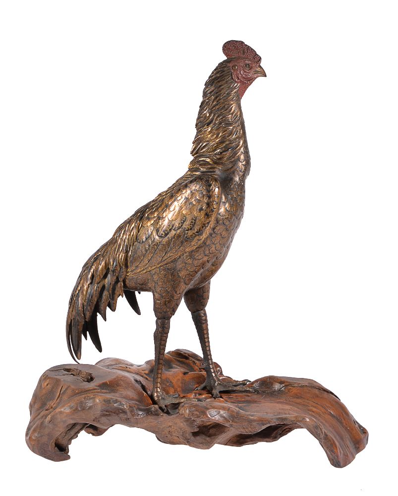 A Japanese Bronze Figure of a Cock - Image 2 of 4