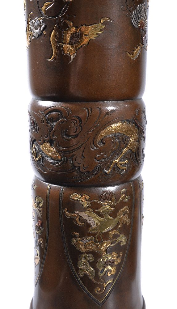 A Pair of Japanese Inlaid Bronze Vases - Image 3 of 5