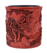 A large Chinese cinnabar lacquer brush pot