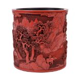 A large Chinese cinnabar lacquer brush pot