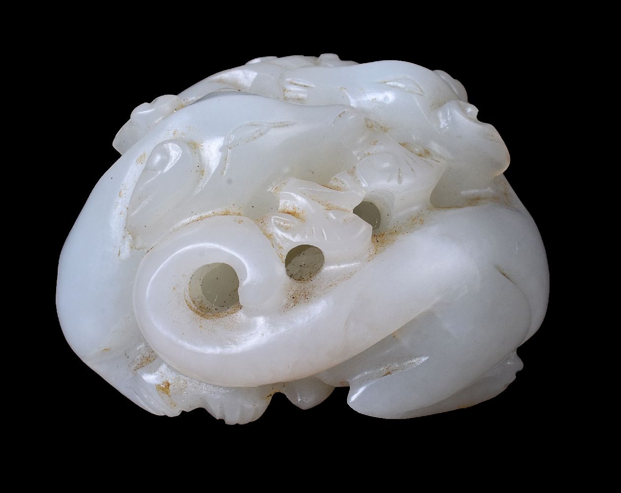 A Chinese white jade carving of two dogs - Image 3 of 4