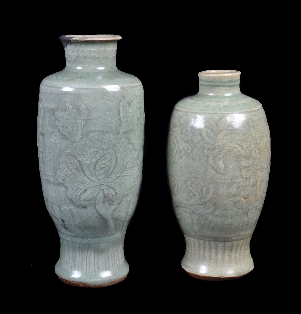 Two Chinese celadon-glazed Longquan-type vases - Image 2 of 7