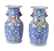 A pair of Cantonese blue-ground vases