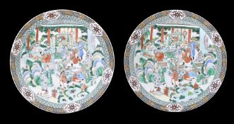A pair of Chinese Famille Verte chargers