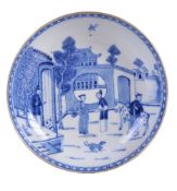 A Chinese blue and white 'Western Chamber' saucer dish