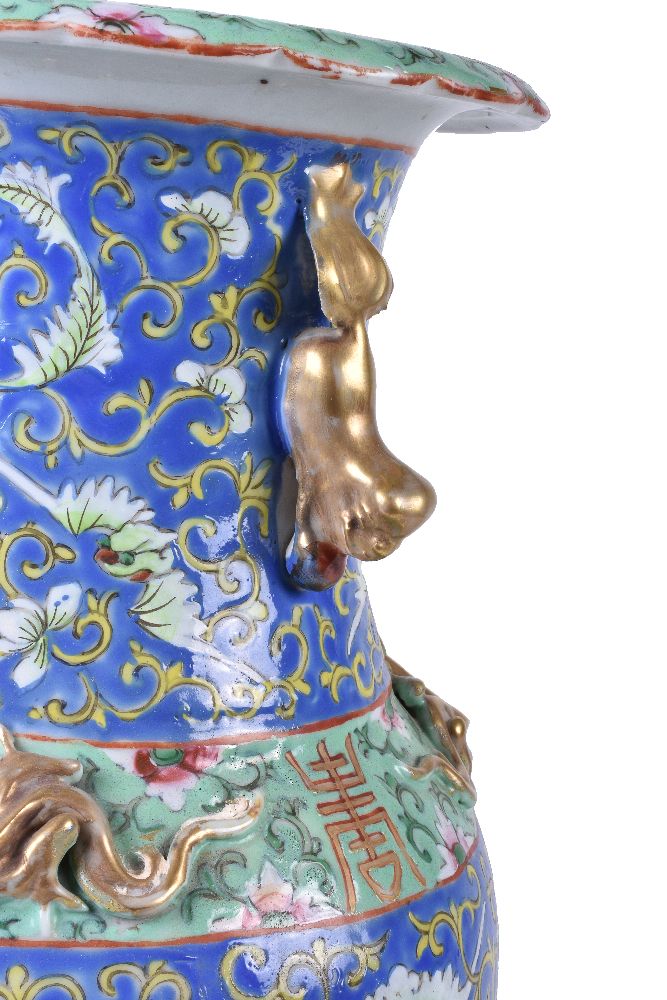 A pair of Cantonese blue-ground vases - Image 2 of 2