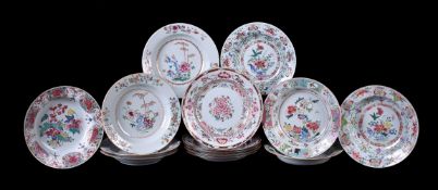 A group of Chinese Export 'Famille Rose' plates and bowls