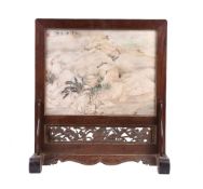 A Chinese painted marble-inset wood table screen